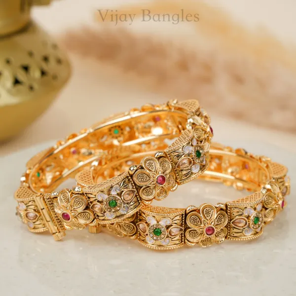 Gold_Copper_Floral_White_Meenakari_Stone_Bangles_For_Women_Set_Of_2
