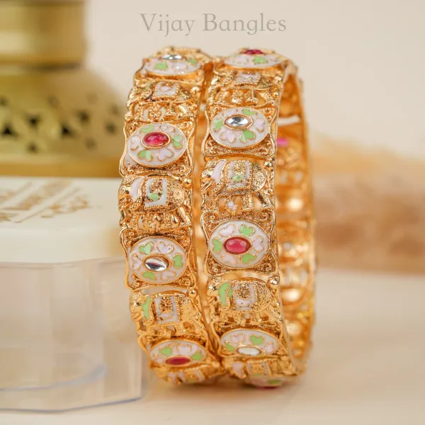 Gold_Brass_Alloy_Floral_Meenakari_Pastel_Enamel_Bangles_For_Women_Set_Of_2