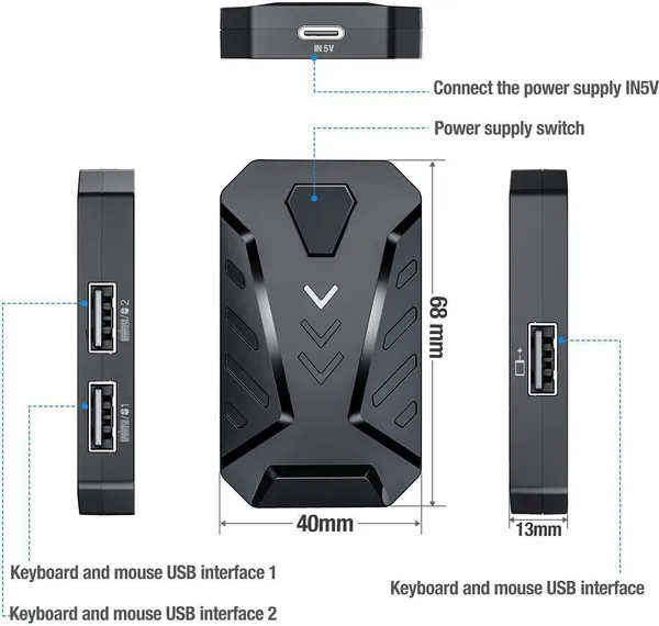 CELMEX_Gaming_Keyboard_Mouse_Converter_Adapter,_No-Delay_Performance_Bluetooth_Handheld_Gaming_Keyboard_Compatible_with_Desktop,_Laptop,_Tablet_(Multicolor)