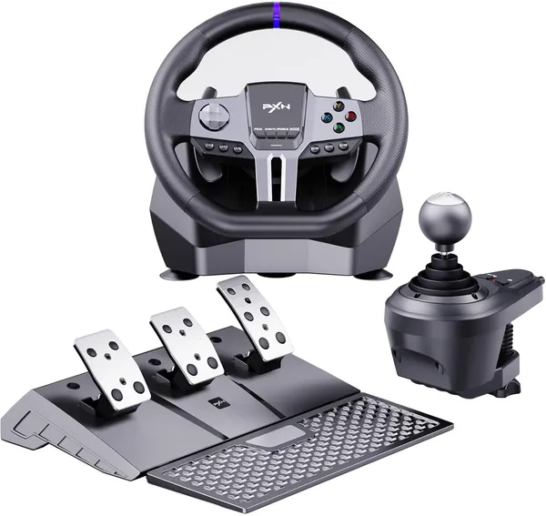 Playtastic_PXN_V9_Gen2_Universal_Game_Steering_Wheel_with_Shift_Pedals_&_6+R_Gear_Lever__Motion_Controller_(Black,_For_PS2,_PC,_PS3,_PS4,_Xbox)