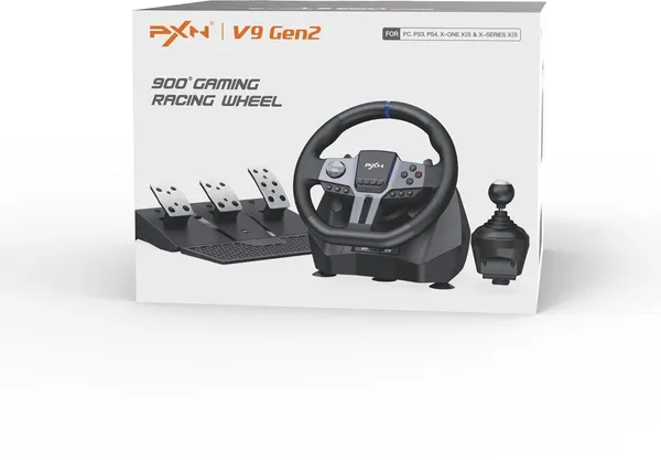 Playtastic_PXN_V9_Gen2_Universal_Game_Steering_Wheel_with_Shift_Pedals_&_6+R_Gear_Lever__Motion_Controller_(Black,_For_PS2,_PC,_PS3,_PS4,_Xbox)