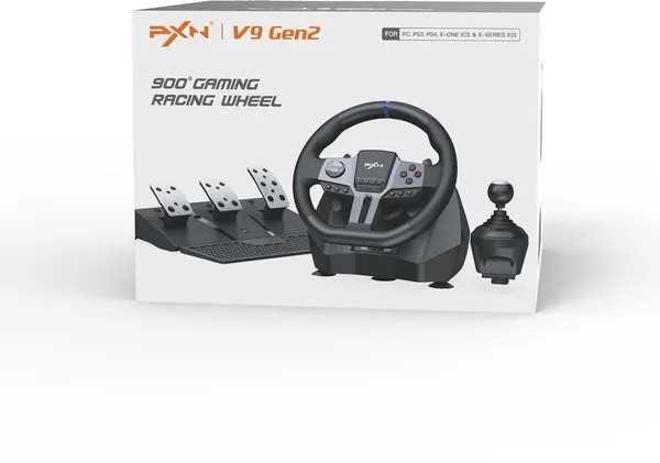 Playtastic_PXN_V9_Gen2_Universal_Game_Steering_Wheel_with_Shift_Pedals_&_6+R_Gear_Lever__Motion_Controller_(Black,_For_PS2,_PC,_PS3,_PS4,_Xbox)