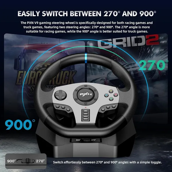 Playtastic_PXN_V9_Universal_Game_Steering_Wheel_with_Shift_Pedals_&_6+R_Gear_Lever__Motion_Controller_(Black,_For_PS2,_PC,_PS3,_PS4,_Xbox)