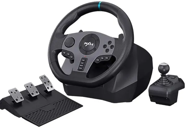 Playtastic_PXN_V9_Universal_Game_Steering_Wheel_with_Shift_Pedals_&_6+R_Gear_Lever__Motion_Controller_(Black,_For_PS2,_PC,_PS3,_PS4,_Xbox)