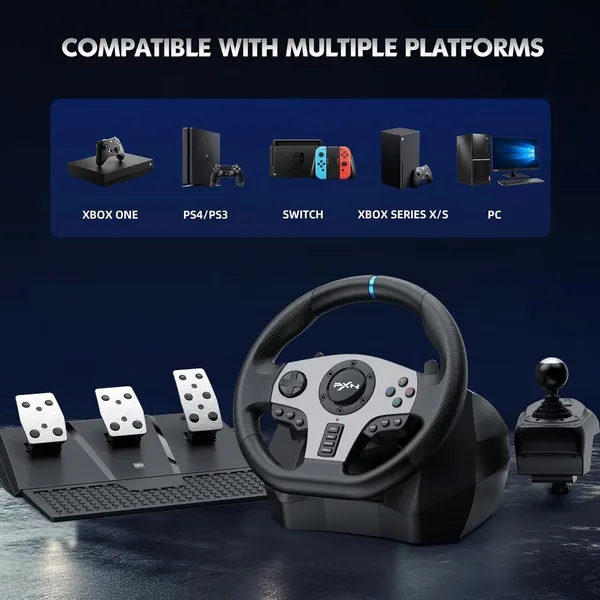 Playtastic_PXN_V9_Universal_Game_Steering_Wheel_with_Shift_Pedals_&_6+R_Gear_Lever__Motion_Controller_(Black,_For_PS2,_PC,_PS3,_PS4,_Xbox)