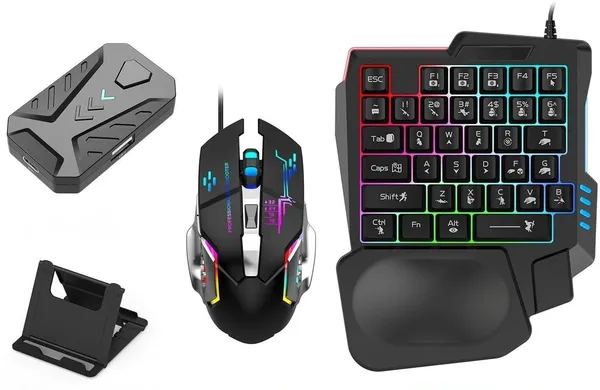 BCG_Bluetooth_Gaming_Keyboard_Mouse_Convertor_For_Smartphone_4_in_1_Combo_Wireless_Handheld_Gaming_Keyboard_Compatible_with_Desktop,_iPad,_Laptop_(Black)