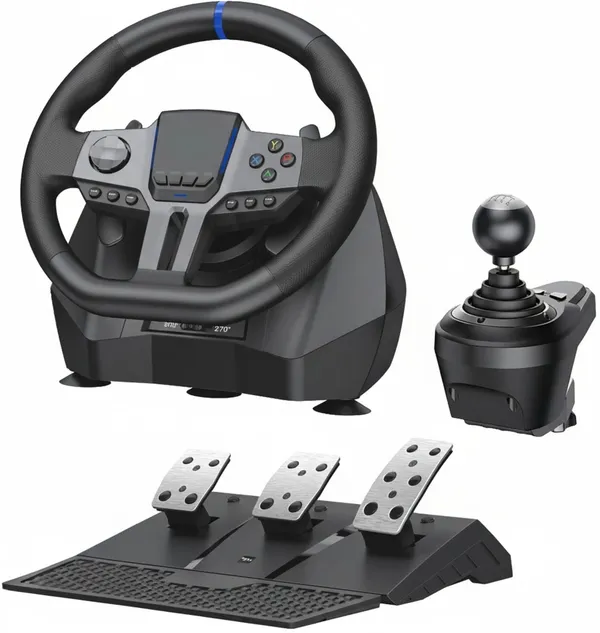 Playtastic_V9_Gen2_Universal_Game_Steering_Wheel_with_Shift_Pedals_&_6+R_Gear_Lever__Motion_Controller_(Black,_For_PS2,_PC,_PS3,_PS4,_Xbox)