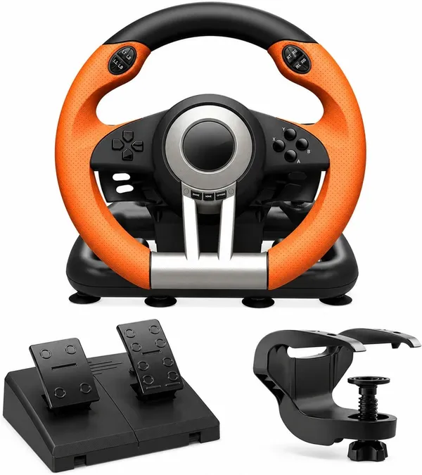 Playtastic_V3_Pro_Racing_Steering_Wheel_with_Dual_Motors_Vibration_Feedback,_Break_Pedals__Motion_Controller_(Orange,_For_PS2,_PC,_PS3,_PS4,_Xbox)
