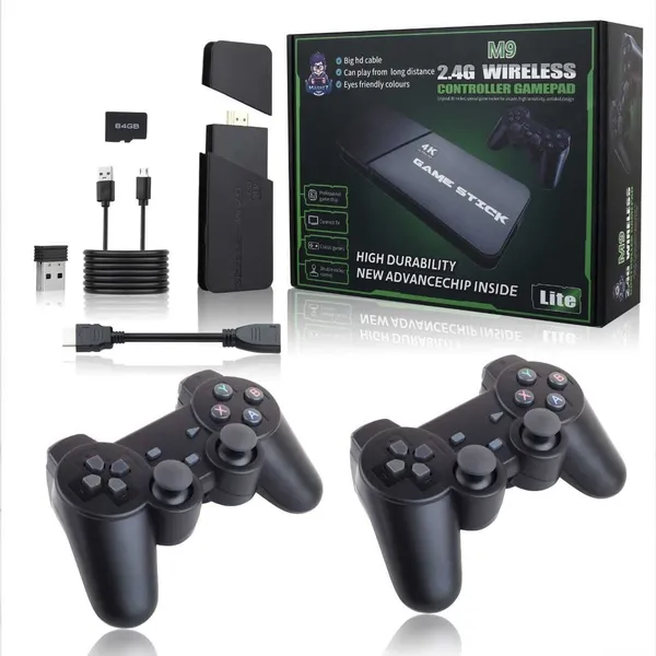 Playtastic_M9_4K_Ultra_HD_Game_Stick_64_GB_with_2_Wireless_Controllers,_with_10_Emulators_24000+_Games_2.4G_Wireless_(Black)