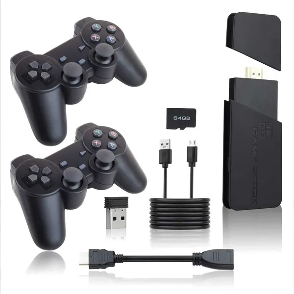 Playtastic_M9_4K_Ultra_HD_Game_Stick_64_GB_with_2_Wireless_Controllers,_with_10_Emulators_24000+_Games_2.4G_Wireless_(Black)