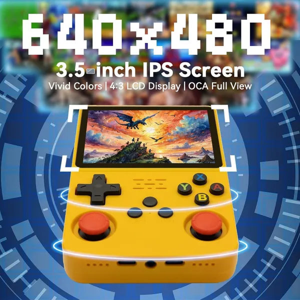 Playtastic_R36S_Game_Console_3.5_inch_Retro_Emulator_System_64_GB_with_15000+Preinstall_video_game_Mario_,GTA_Vice_City_(Yellow)
