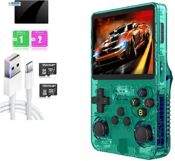 Playtastic_R36S_Game_Console_3.5_inch_Retro_Emulator_System_64_GB_with_15000+Preinstall_video_game_Mario_,GTA_Vice_City_(Transparent_Green)