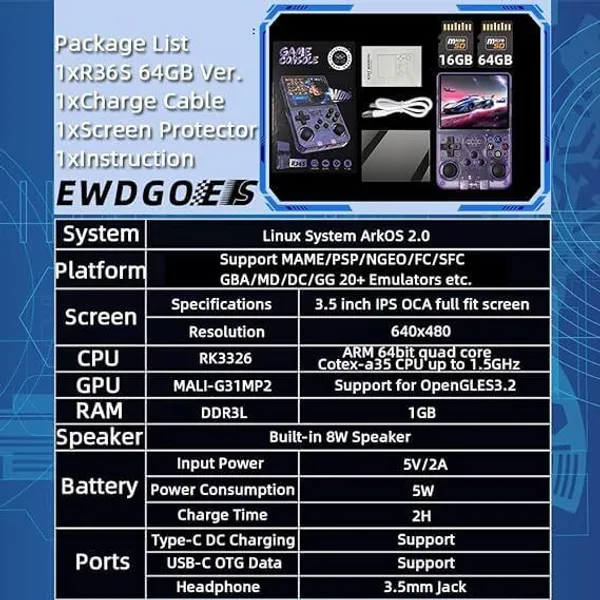 Playtastic_R36S_Game_Console_3.5_inch_Retro_Emulator_System_64_GB_with_15000+Preinstall_video_game_Mario_,GTA_Vice_City_(Transparent_Purple)