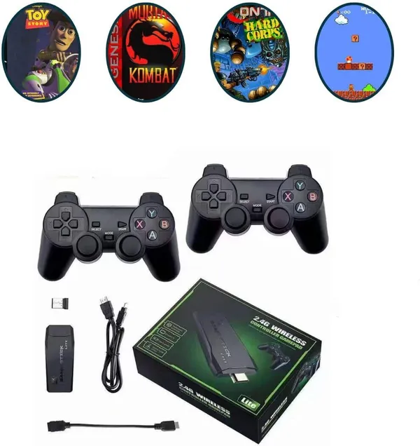 Playtastic_M8_Retro_Game_Stick_Console_4k_2.4G_Dual_Wireless_game_box_64_GB_with_15000+Preinstall_video_game_Mario_,Tekken_,_Smack_Down_(Black)