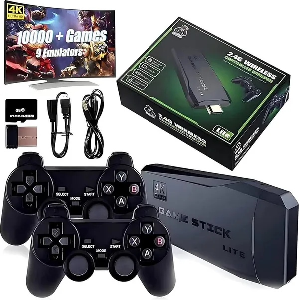 Playtastic_M8_Retro_Game_Stick_Console_4k_2.4G_Dual_Wireless_game_box_64_GB_with_15000+Preinstall_video_game_Mario_,Tekken_,_Smack_Down_(Black)