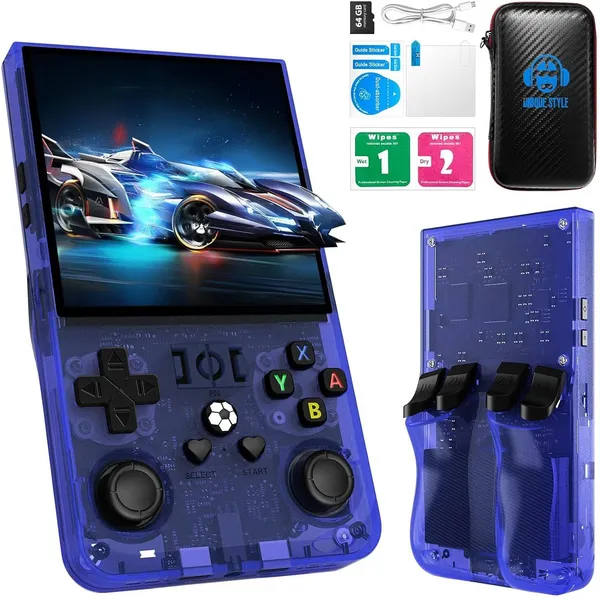 Playtastic_R36S_Max_Retro_Game_Console_4_inch_Retro_Emulator_System_64_GB_with_15000+Preinstall_video_game_Mario_,GTA_Vice_City_(Blue)