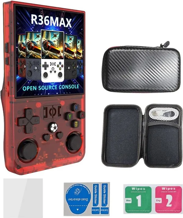 Playtastic_R36S_Max_Retro_Game_Console_4_inch_Retro_Emulator_System_64_GB_with_15000+Preinstall_video_game_Mario_,GTA_Vice_City_(Red)