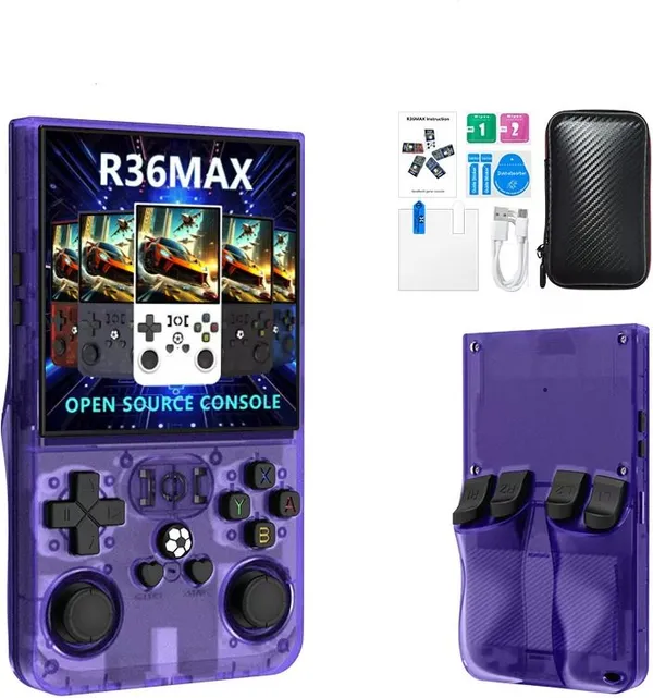 Playtastic_R36S_Max_Retro_Game_Console_4_inch_Retro_Emulator_System_64_GB_with_15000+Preinstall_video_game_Mario_,GTA_Vice_City_(Purple)