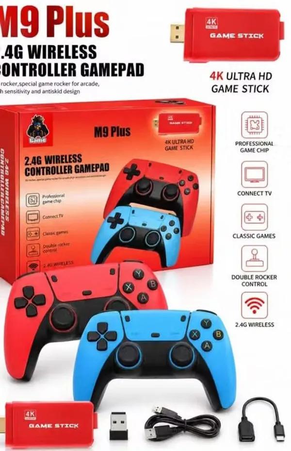 Playtastic_M9_Plus_4K_Ultra_HD_Game_Stick_64_GB_with_2_Wireless_Controllers,_with_10_Emulators_24000+_Games_2.4G_Wireless_(Black)