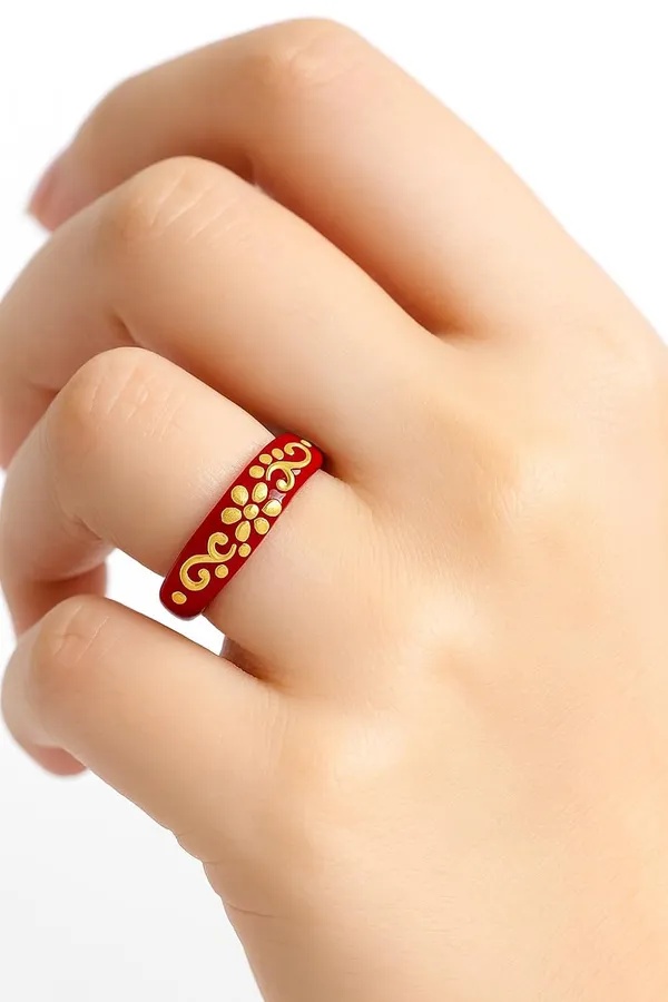 Ira_Peu_2kt_916_Yellow_Gold_Red_Pola_Ring_22_K_Hallmark_Solid_Gold_Pola_Ring_Premium_Modern_22_Carat_Gold_Jewellery
