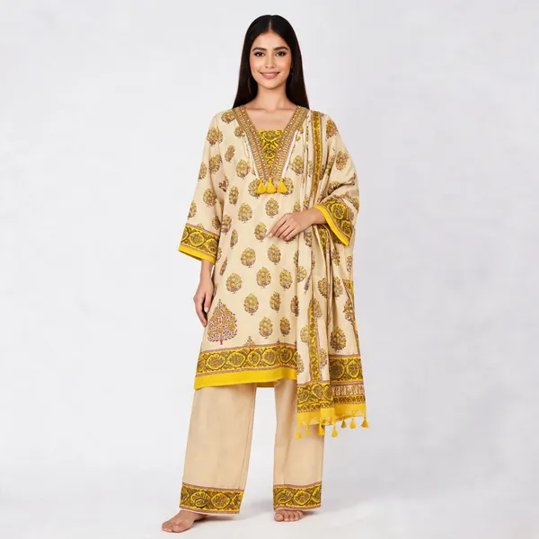 Beige_Pure_Cotton_Premium_Kurta_Set_For_Women