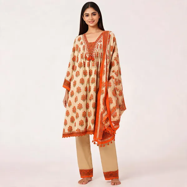 Beige_Pure_Cotton_Premium_Kurta_Pant_Dupatta_Set_For_Women