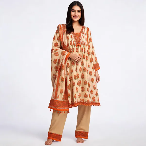 Beige_Pure_Cotton_Premium_Kurta_Pant_Dupatta_Set_For_Women