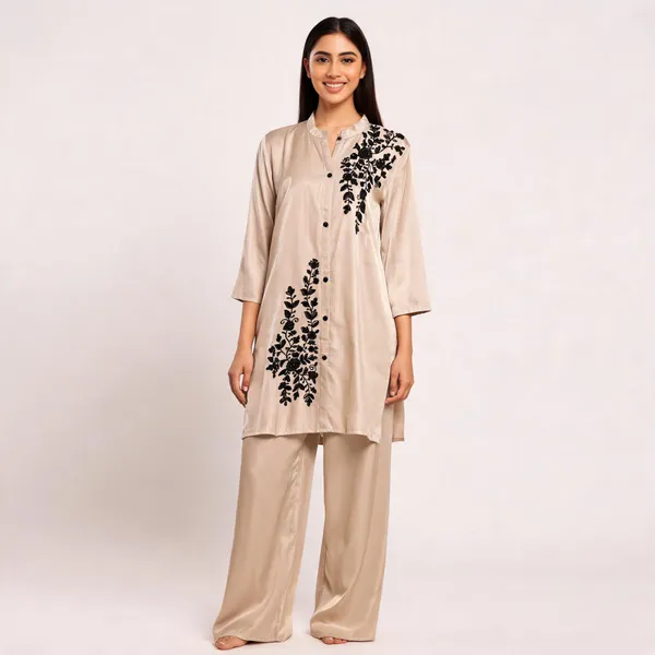 Cream_Roman_Glass_Premium_Kurta_Pajama_Set_For_Women