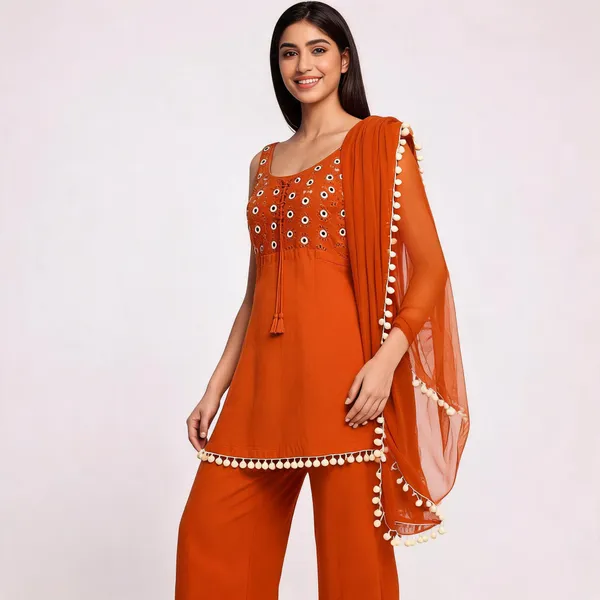 Orange_Premium_Cotton_Premium_Kurta_Pant_Dupatta_Set_For_Women