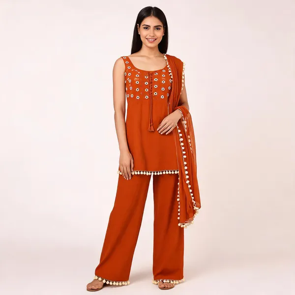 Orange_Premium_Cotton_Premium_Kurta_Pant_Dupatta_Set_For_Women