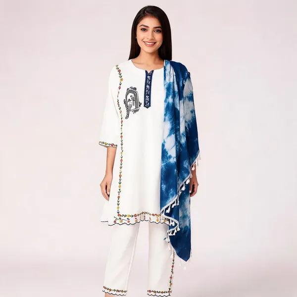 White_Cotton_Cambric_Premium_Kurta_Pant_Dupatta_Set_For_Women