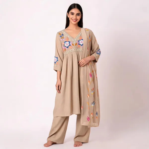 Beige_Mal_Chanderi_Premium_Kurta_Set_For_Women