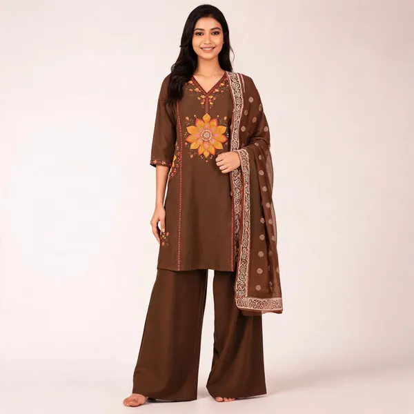 Brown_Pure_Premium_Heavy_Dabu_Cotton_Premium_Kurta_Set_For_Women