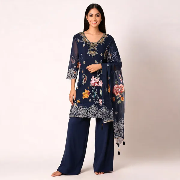 Navy_Organza_Premium_Kurta_Set_For_Women