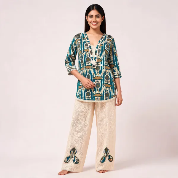 Teal_Premium_Cotton_Premium_Kurta_Set_For_Women