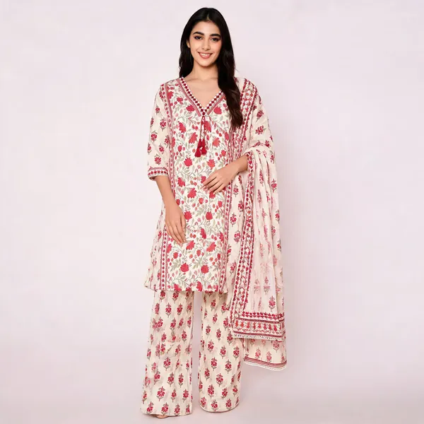 Cream_Cotton_Premium_Kurta_Set_For_Women