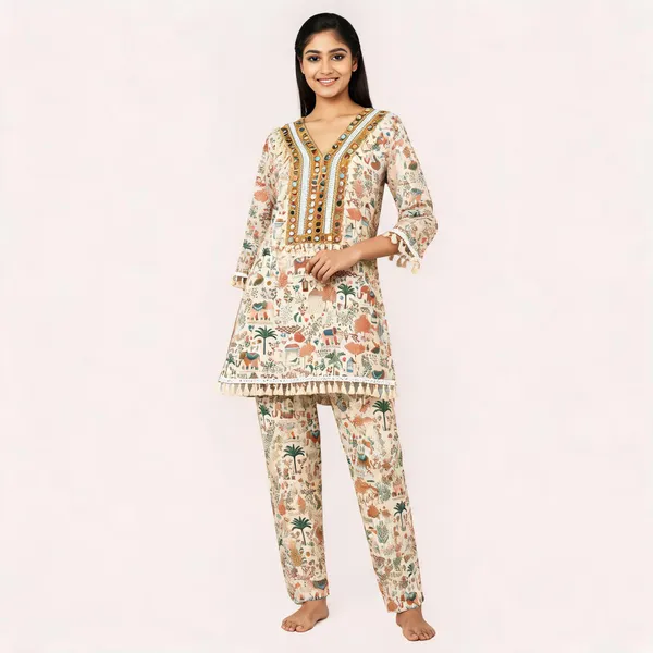 Beige_Khadi_Cotton_Premium_Kurta_Set_For_Women