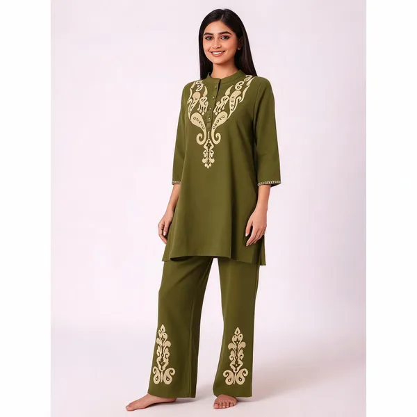 Olive_Cotton_Premium_Kurta_Set_For_Women