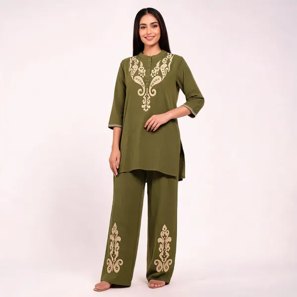 Olive_Cotton_Premium_Kurta_Set_For_Women