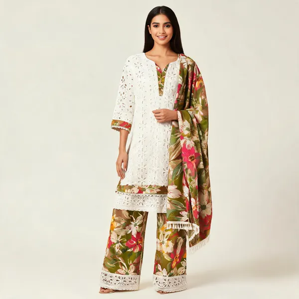 White_Shifaly_Cotton_Premium_Kurta_Set_For_Women