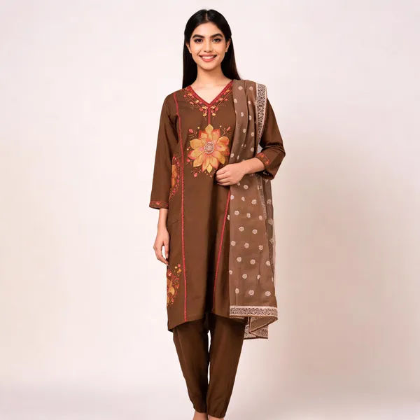 Brown_Pure_Premium_Heavy_Dabu_Cotton_Premium_Kurta_Set_For_Women