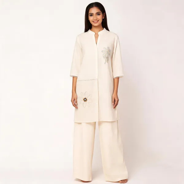 Cream_Cotton_Premium_Kurta_Pant_Set_For_Women