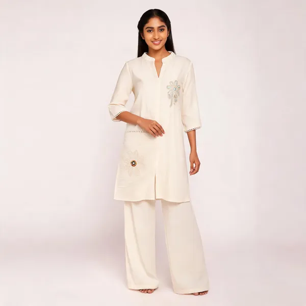 Cream_Cotton_Premium_Kurta_Pant_Set_For_Women