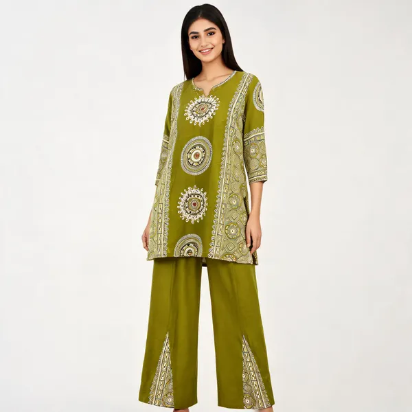 Olive_Green_Vartican_Premium_Kurta_Set_For_Women