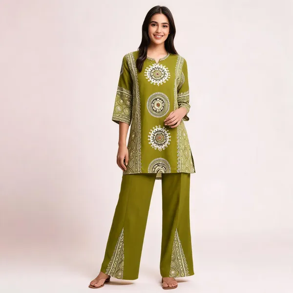 Olive_Green_Vartican_Premium_Kurta_Set_For_Women