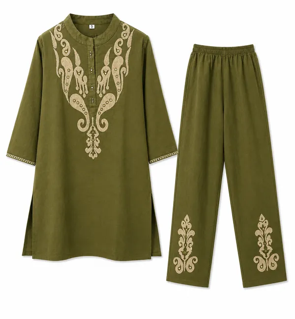 Olive_Cotton_Premium_Kurta_Set_For_Women