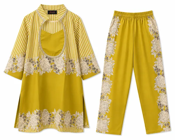 Mustard_Mulmul_Cotton_Premium_Kurta_Pant_Set_For_Women