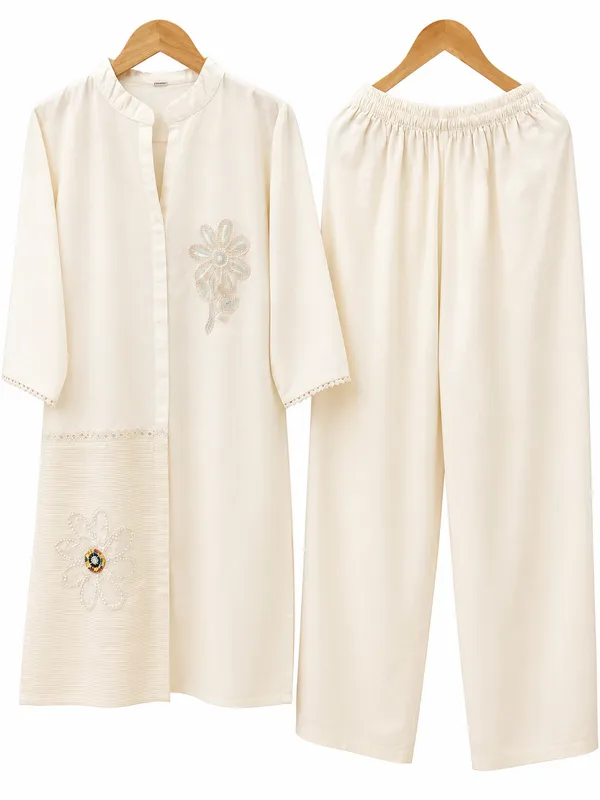 Cream_Cotton_Premium_Kurta_Pant_Set_For_Women