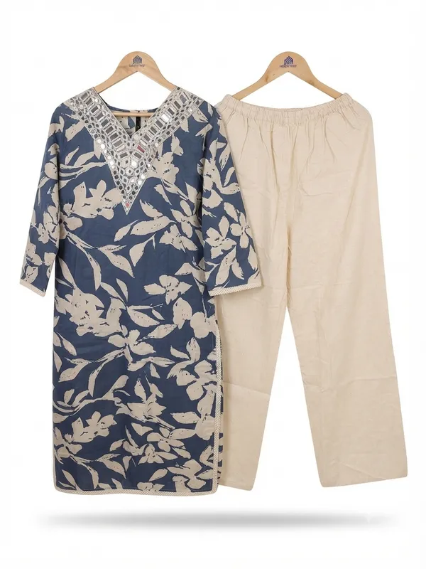 Navy_Khadi_Cotton_Premium_Kurta_Set_For_Women