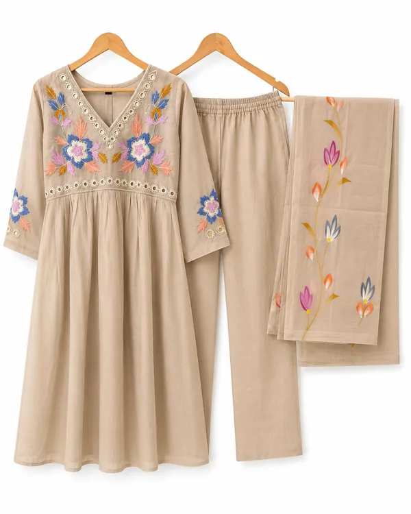 Beige_Mal_Chanderi_Premium_Kurta_Set_For_Women